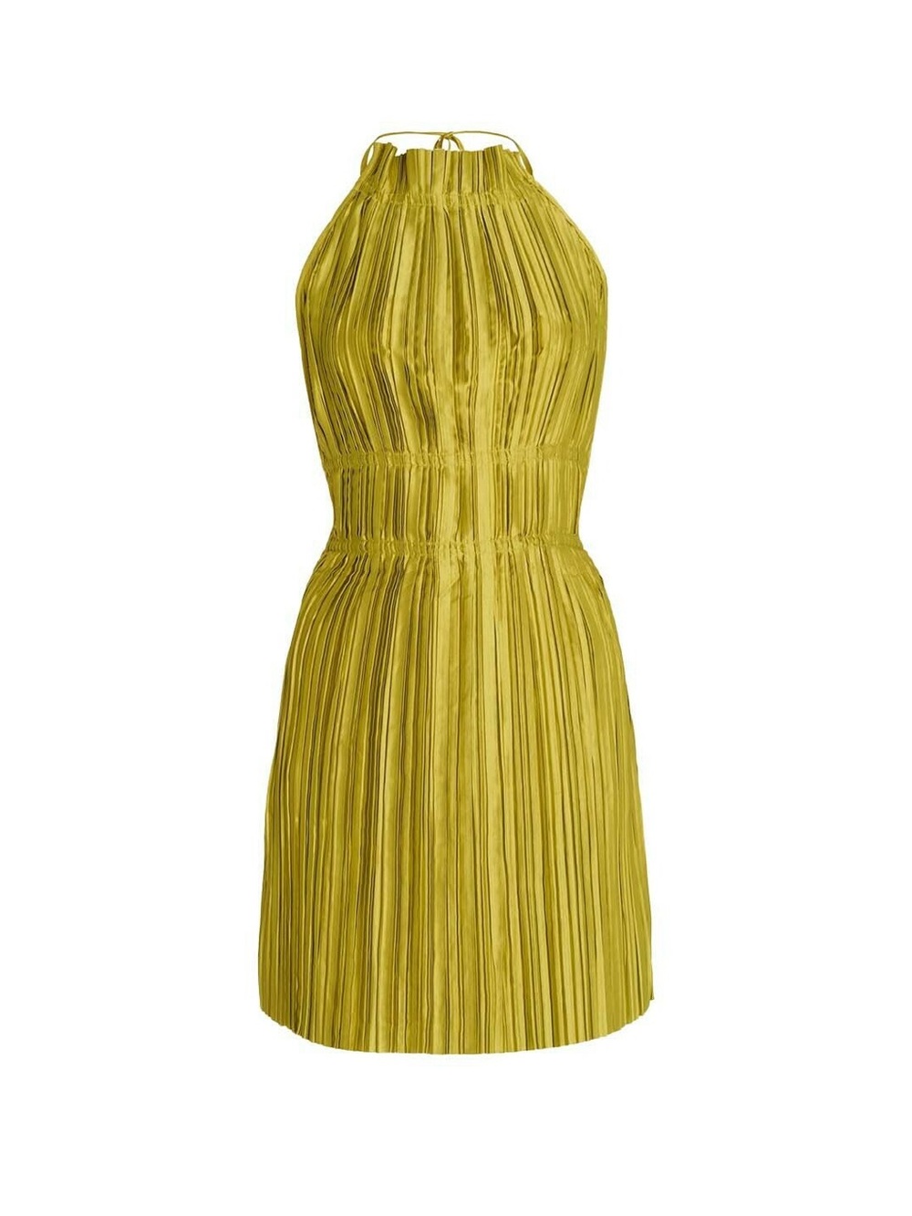 cult gaia Yellow-Green Pleated Halter Mini Dress